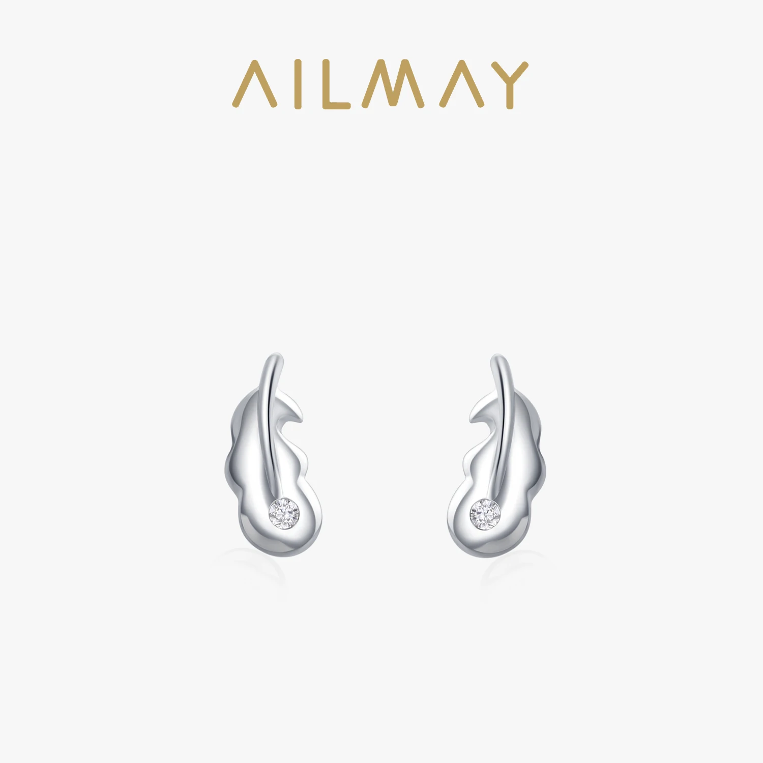 Ailmay Genuine 925 Sterling Silver Small Feather Stud Earrings For Women Simple Design Fine Hypoallergenic CZ Jewelry