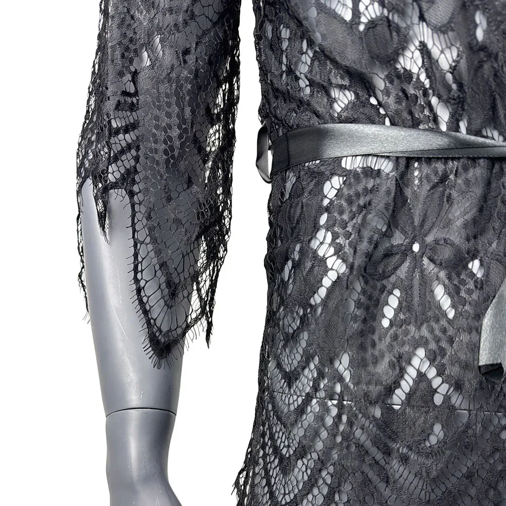 

For Night Use Black Men V-Neck Cardigan Black Tulle Nightdresses For Men Erotic Nightdresses Cardigan High Stretch Lace Men