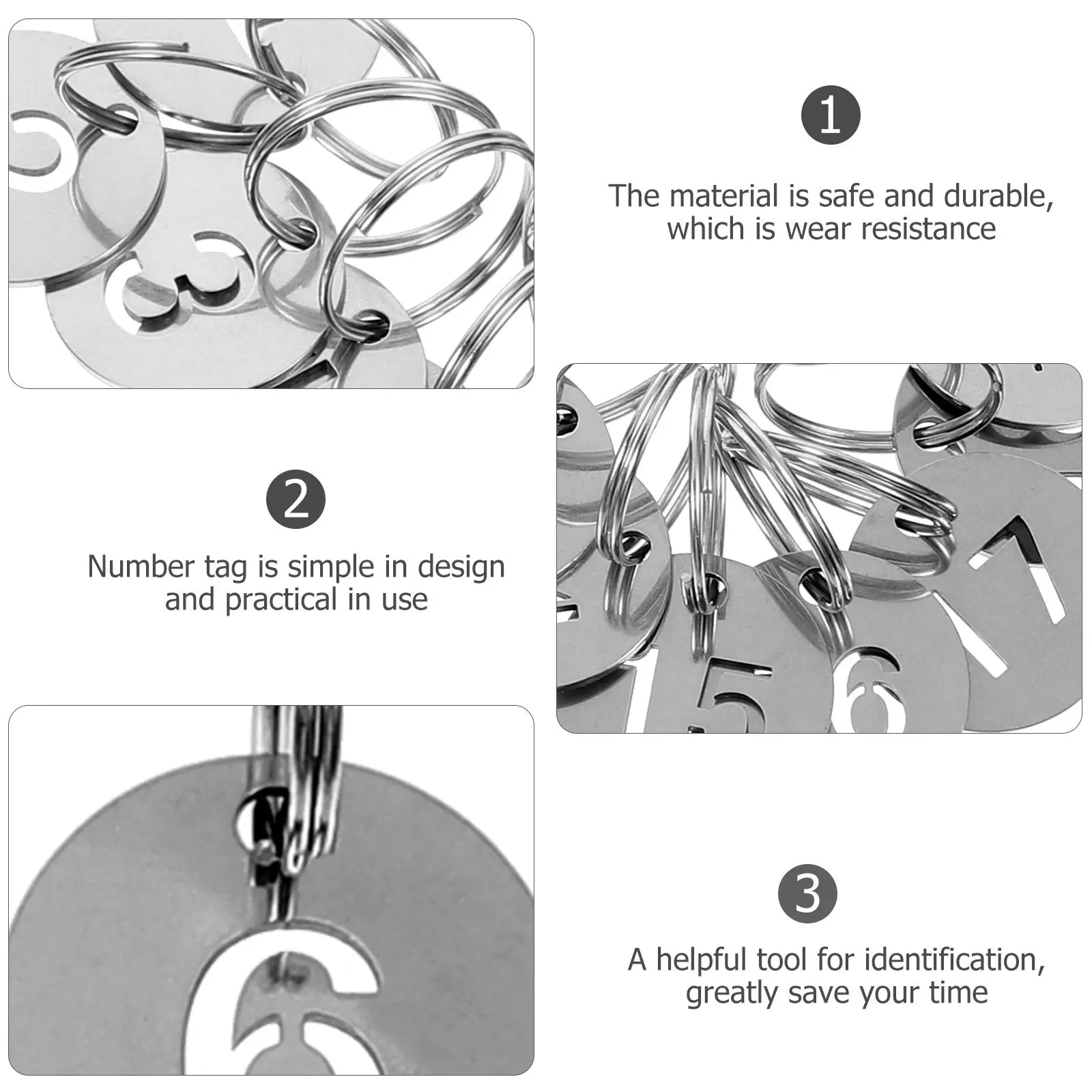 30Pcs Number Tags Key Chain Stainless Steel Round Numbered Id Tags for Travel Luggage Pool Fitness Locker Identification Labels