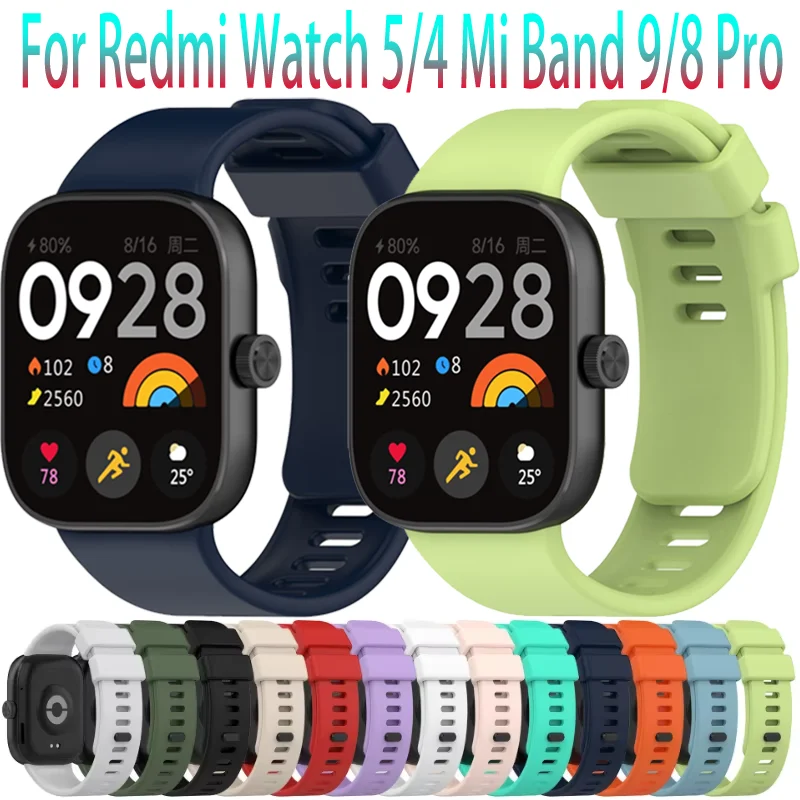 Redmi Watch 4/5スマートウォッチ用シリコンストラップ、Xiaomi Mi Band 8/9 Pro Correaアクセサリー用公式ソフト交換リストバンド