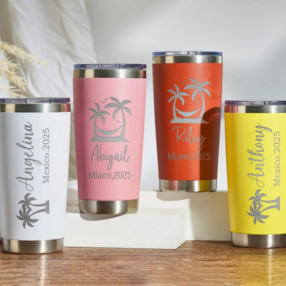 نمط نص مخصص 20 أوقية فراغ معزول بهلوان شخصية محفورة بالليزر الفولاذ المقاوم للصدأ السفر القدح كوب حراري