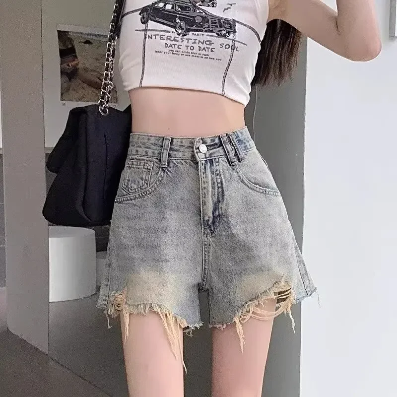 Vintage High-waisted Slimming Denim Shorts For Women 2024 Spring Summer New Style A- line Bell Bottoms Fashionable Foreign Trade