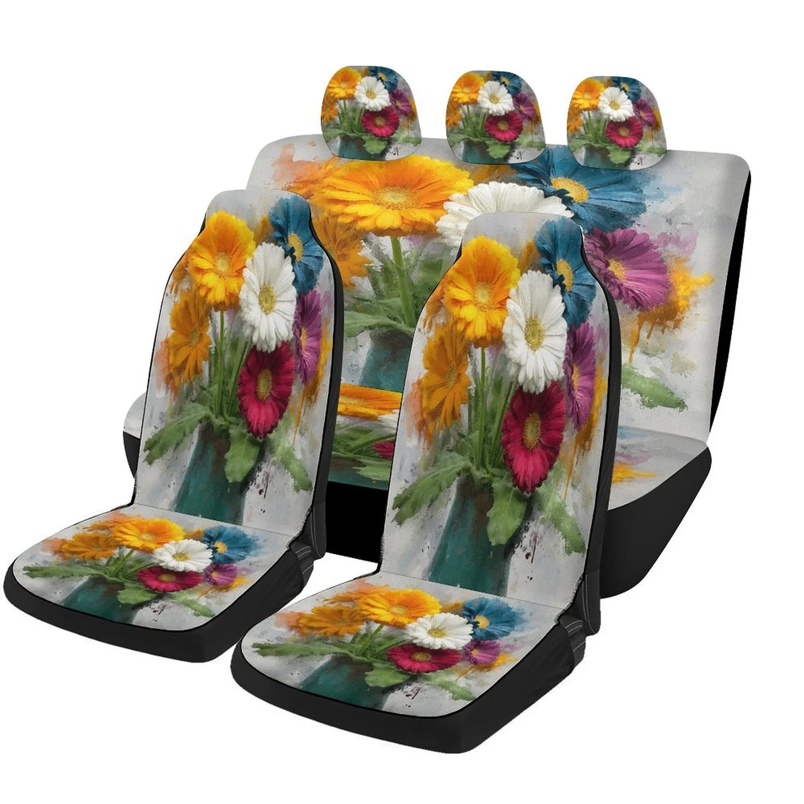 

Vibrant Floral Car Seat Cover Set - High-Quality, Machine Washable, Universal Fit For Most Vehicles, Trendy Novelty Design With