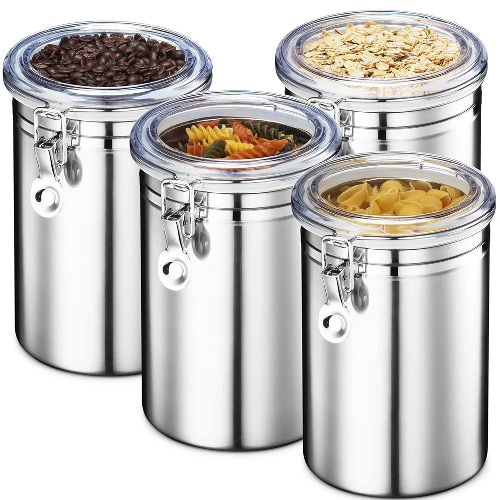 Stainless Steel Canister Set with Lids - Airtight Food Storage Canisters for Kitchen Counters, Tea, Sugar, Flour, Coffee Beans