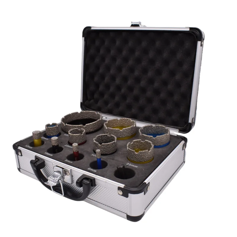 

PMS 12pcs Aluminum Box M14 Brazing Diamond Hole Opener Set Marble Granite Tile Dry Punching Expansion Drill Bit