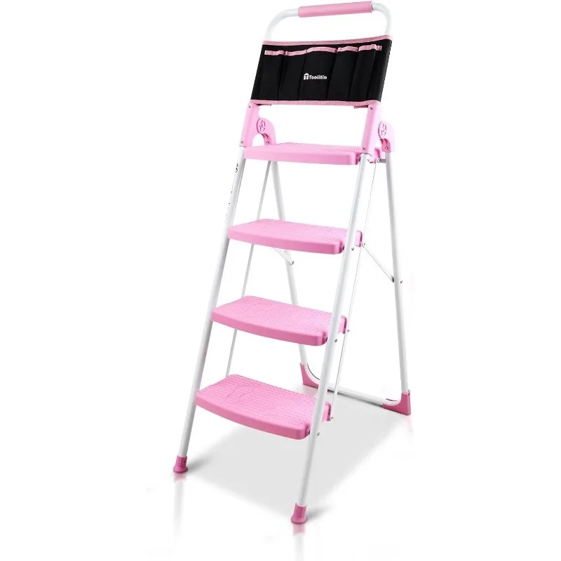 Folding Step Stool com amplo pedal antiderrapante, 2 Step Ladder, 500lbs escada de aço resistente, Handgrip conveniente