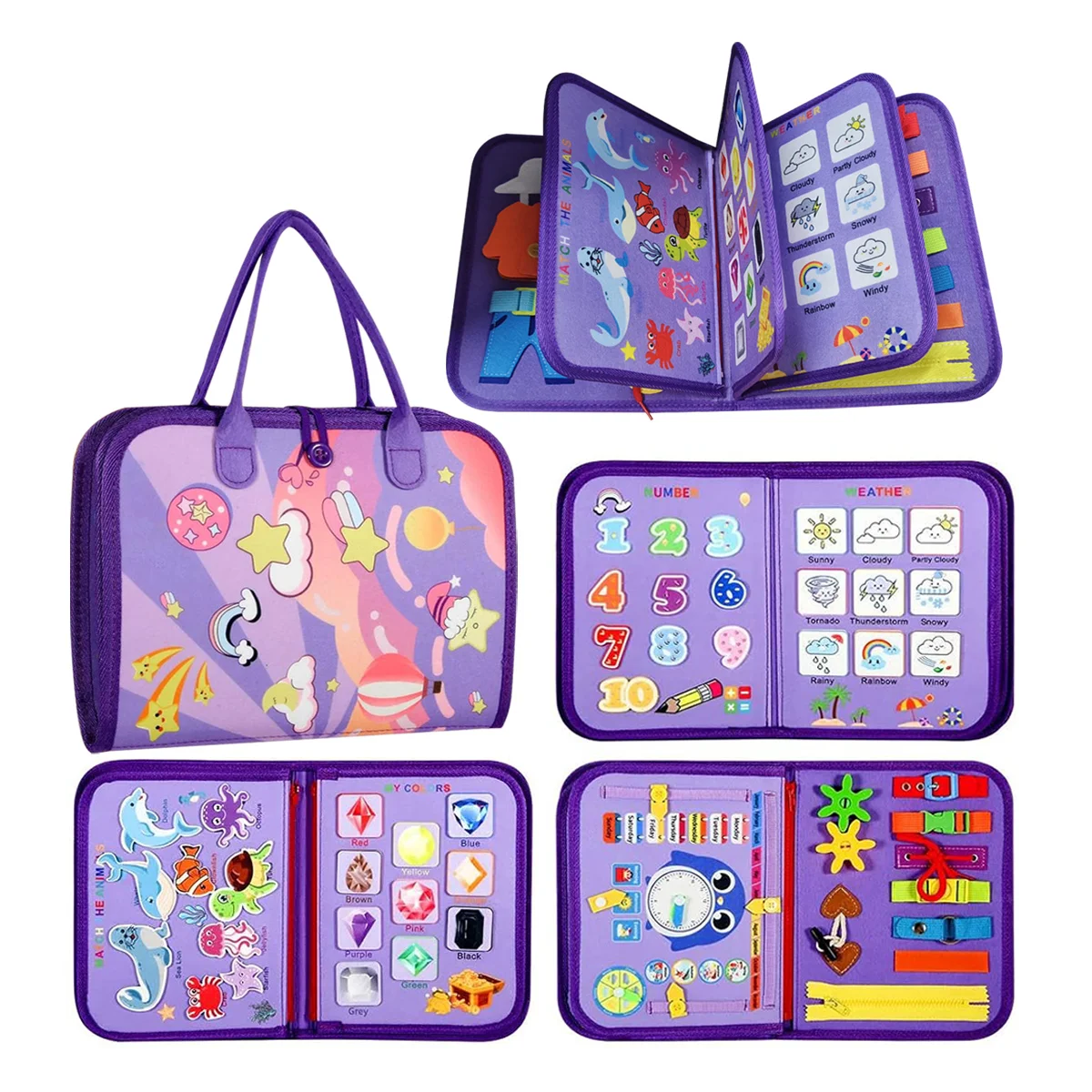 Busy Book Board Reisespielzeug, Geburtstagsgeschenk für Jungen und Mädchen, pädagogisches Lernen, sensorische Aktivität, motorische Fähigkeiten, zufällige Farbe