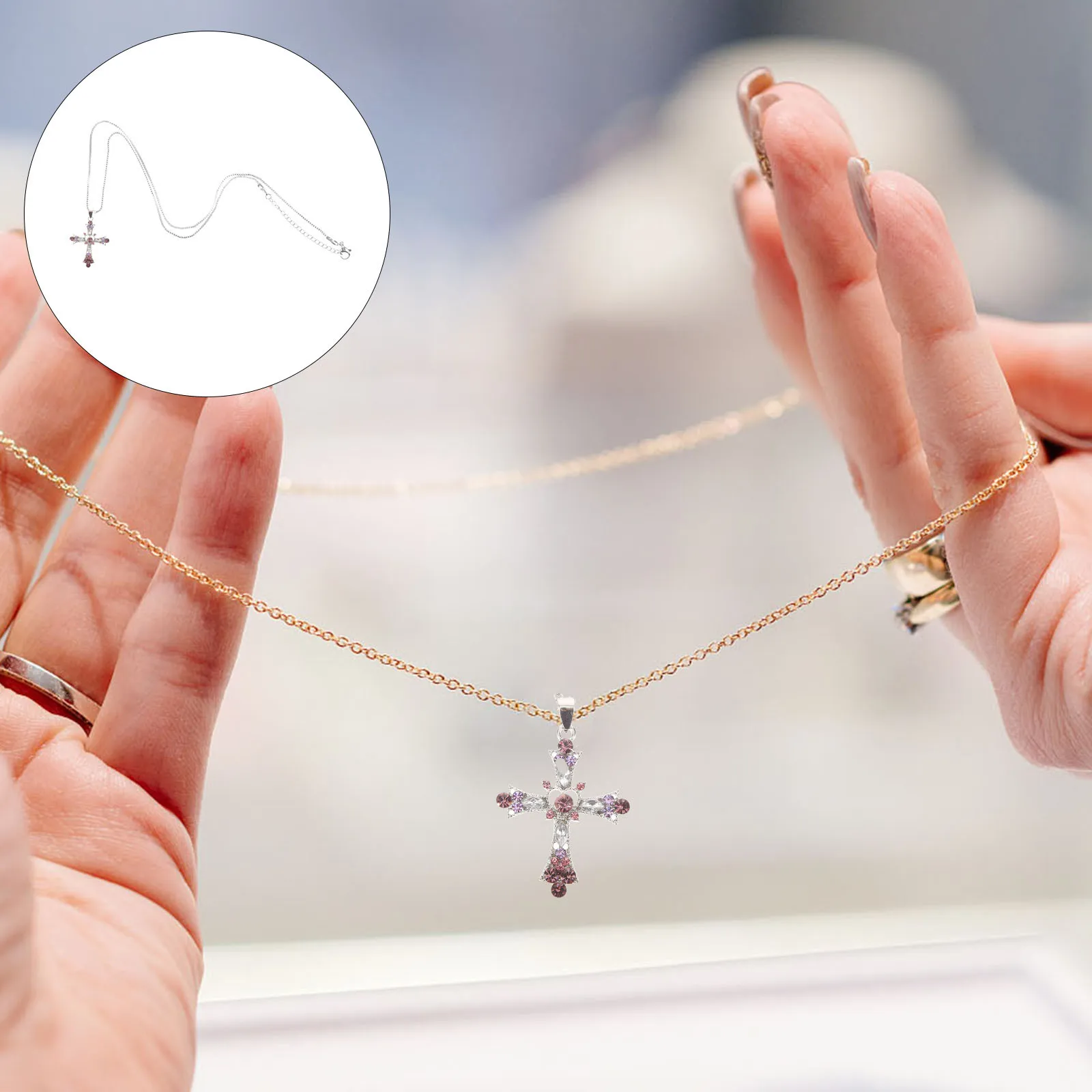 

Women Necklace Cross Pendant Rhinestone Decoration Alloy Dainty Pendant Necklace for Wedding Birthday Party Womens Necklaces