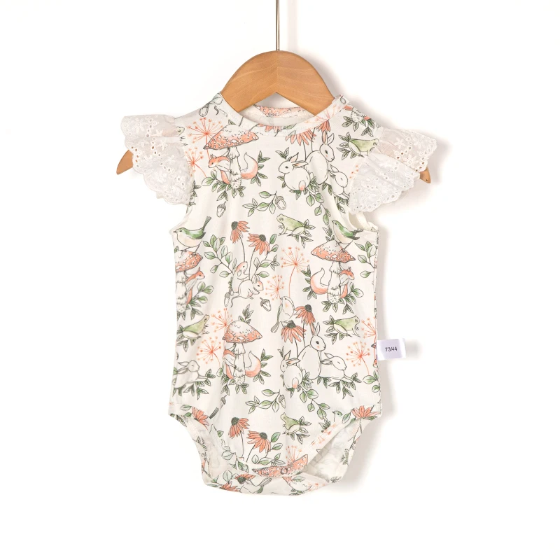 Summer infant baby girls Romper Flutter sleeve cotton Romper Bodysuits Fashion Kawaii Baby Clothes