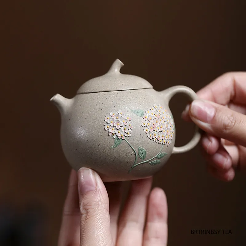 

Chinese Yixing Purple Clay Teapot Household Handmade Flowers Tea Pot Raw Ore White Duan Mud Beauty Kettle Zisha Teaware 140ml