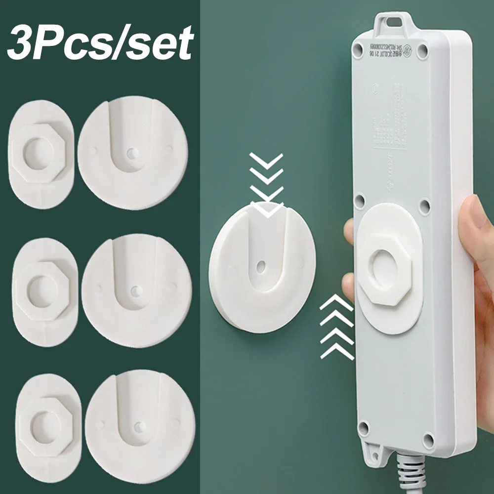 3Pcs/set Self-Adhesive Desktop Socket Fixer Cable Organizer Wall Hanging Strip Hook Holder Plug-in Removable Wall-Mounted Hooks