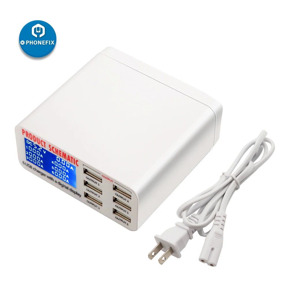 6-portowa ładowarka USB Szybkie ładowanie Wyświetlacz LED Stacja ładowania Multi USB do iPhone'a iPada Telefon komórkowy Ściana Dom UE Wtyczka UK