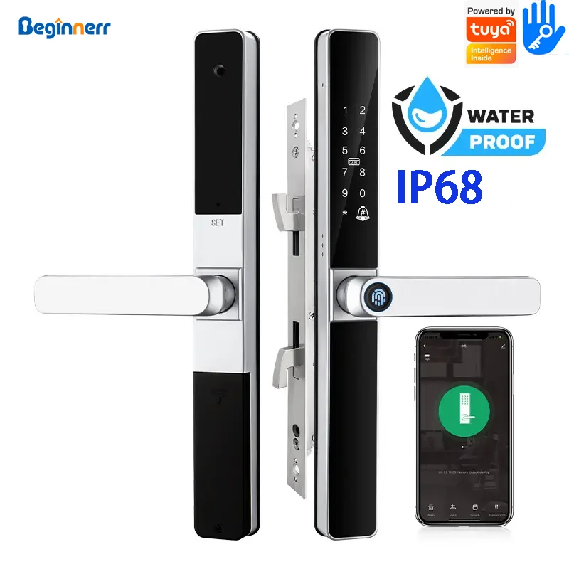 IP68 Waterproof Smart Aluminum door lock Euro 5572 2885 double hook Mortise TTlock Tuya wifi Fingerprint UPVC Sliding door lock