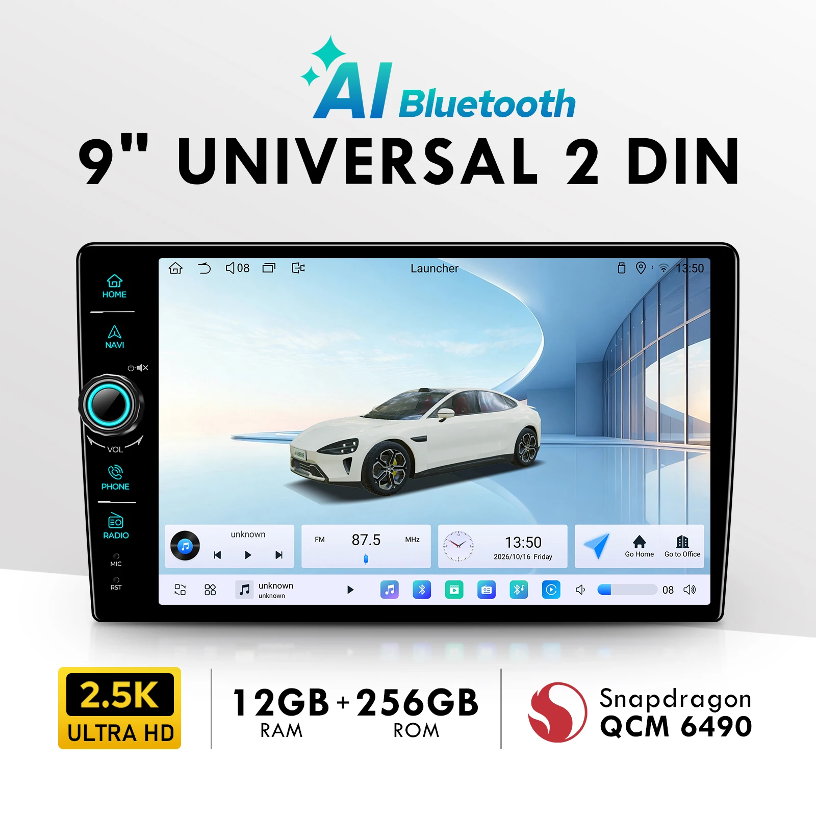 JOYING 9 Inch 2.5K QHD Android Head Unit 2560x1600 Universal Double 2 DIN Car Stereo 12GB+256GB Wireless CarPlay Android Auto