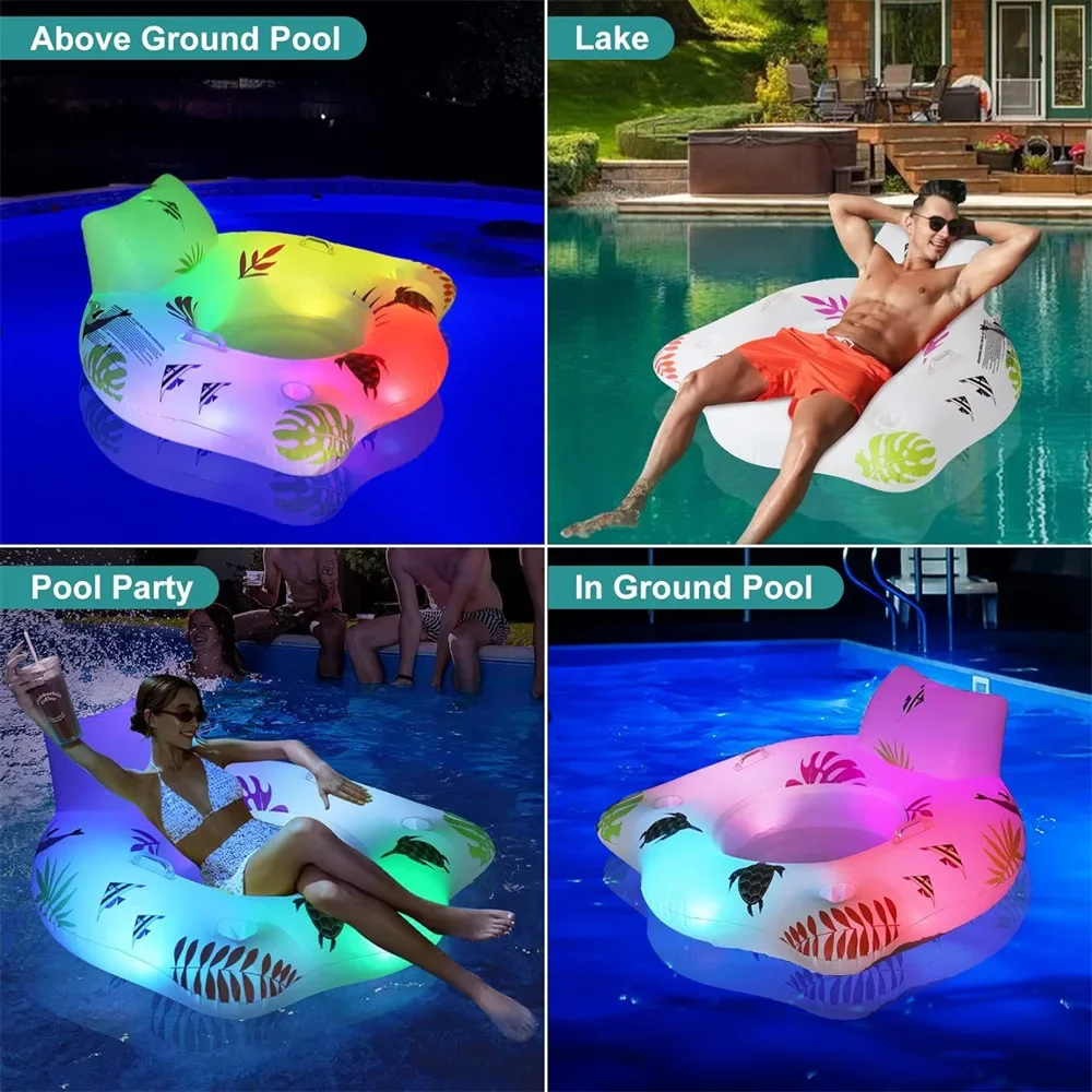 Inflatable Water Luminous U-shaped Seat Adult Swimming Pool Solar Light with Seat Ring Lounge Chair Light Luminous Floating Row