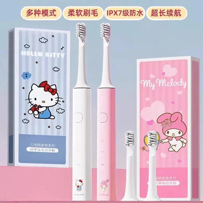 

Электрическая зубная щетка Kawaii Kitty Kuromi Melody, водонепроницаемая IPX7, 360° ° USB-зарядка, 3 режима очистки зубов, подарок для девушки