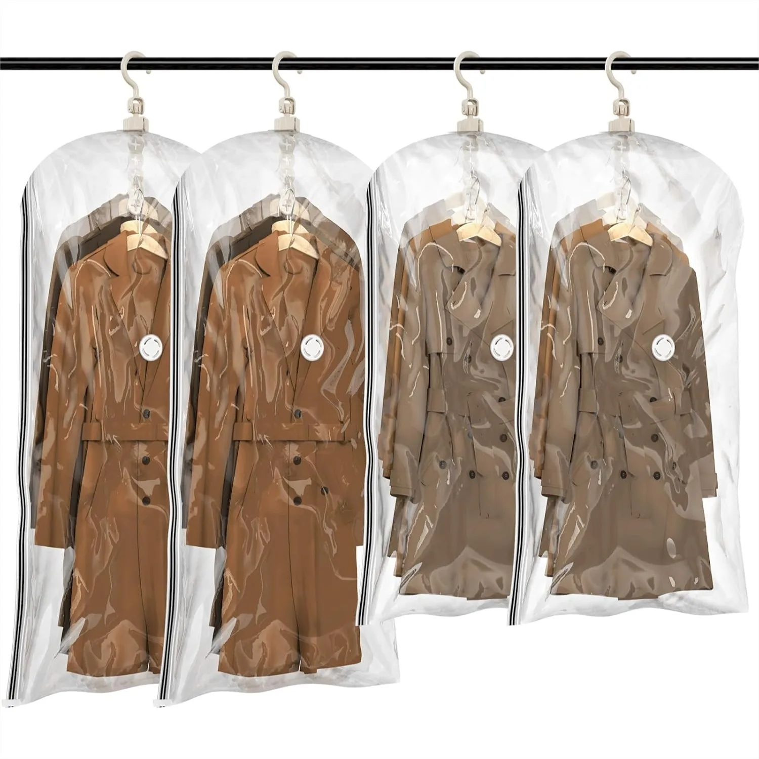 

Hanging Vacuum Storage Bags for Clothes, 4 Pack Space Saver with Thumb Clips, Clear