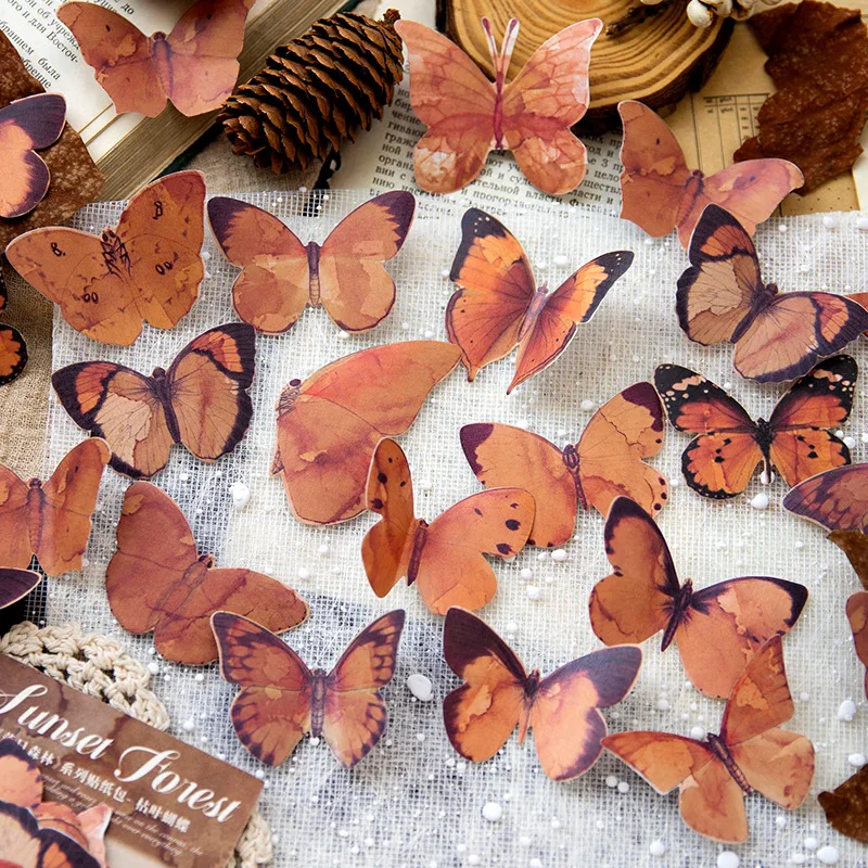 45Pcs Sunset Forest Decorative Sticker Retro Butterfly Flowers Leaves Scrapbooking Material Label Diy Diary Journal Planner