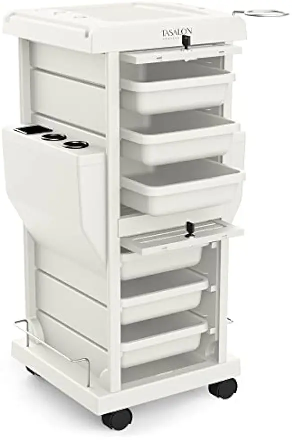 6 Tray Lockable Salon Rolling Cart 2 Holders White Space Saving Mobile Trolley Organize Tools Hair Salons Beauty Workstations