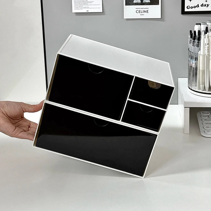 Desktop Cosmetic Organizer Case Set Table Makeup Storage Box Organizer Drawer Storage Box Desk Stationery Storage Rack Plastic