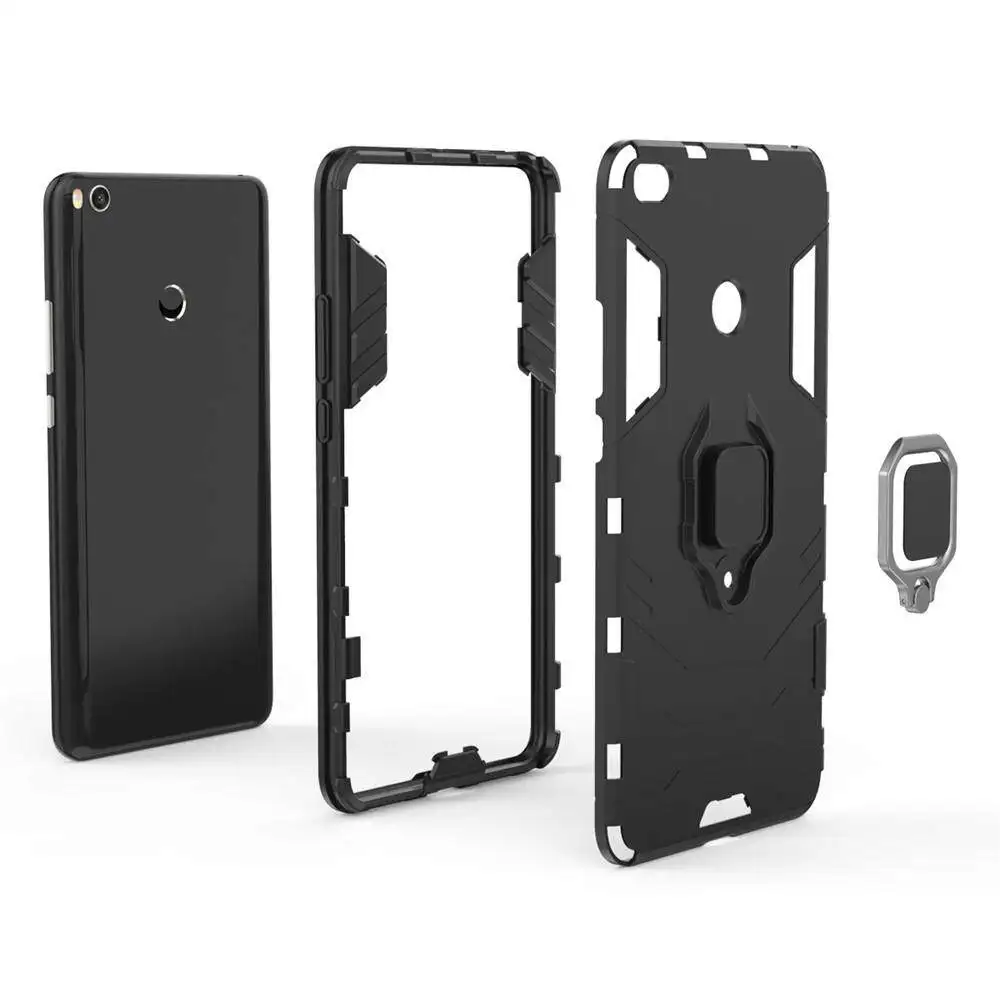 Caso do silicone para xiaomi mi max 2, caso à prova de choque luxuoso com anel do metal, pc duro e duro