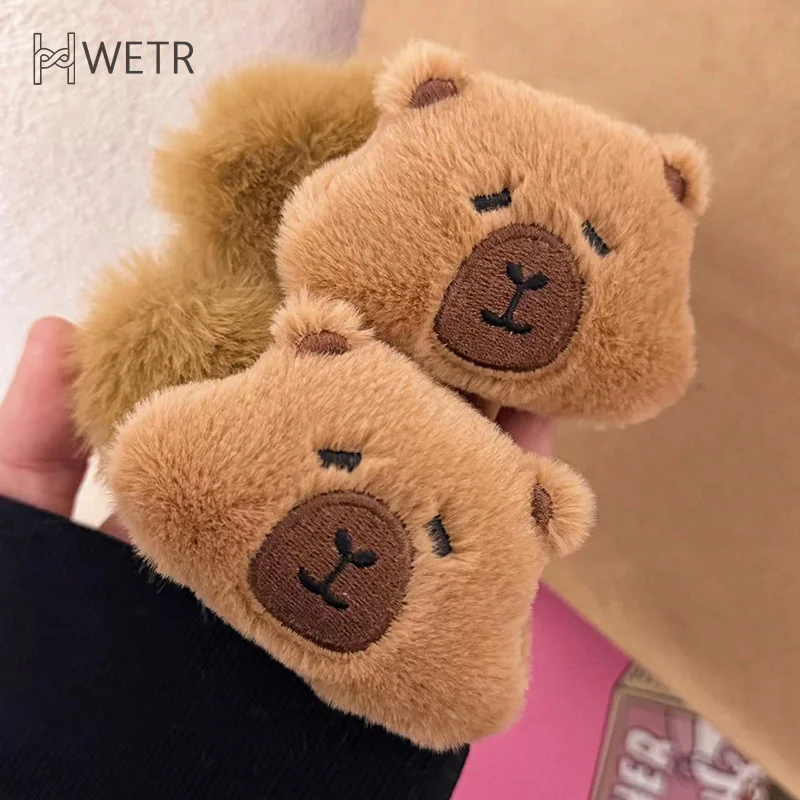 Cartoon Capybara Plush Hairpin Stuffed Animal Hair Clip Cute Side Bangs Clips Barrettes For Girls Plush Hair Accessories