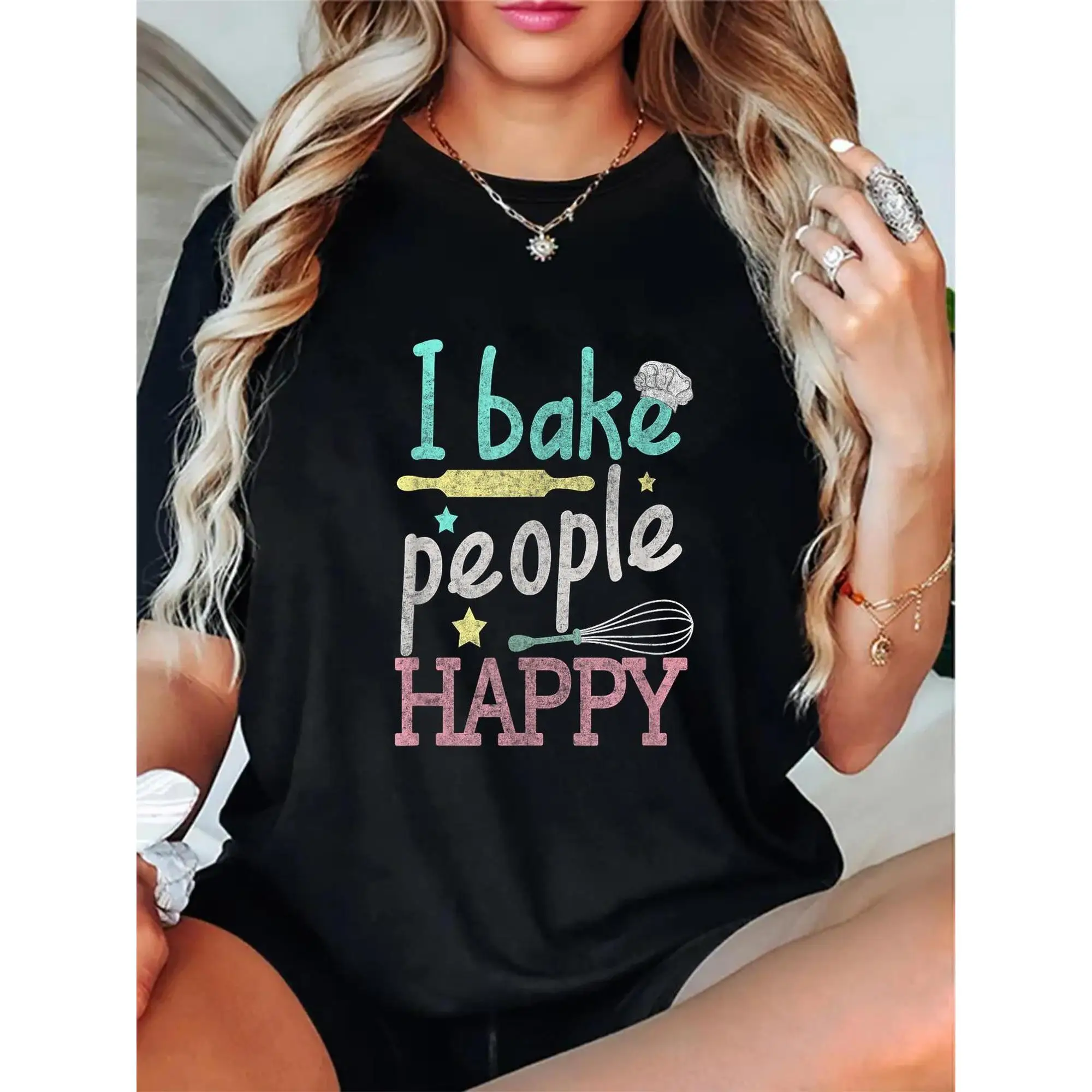 

I Bake People Happy T-shirt, Baker Gift, Funny Baking Tee, Pastry Chef T-shirt, Women's Baking Lover Shirt, Cute Foodie Top
