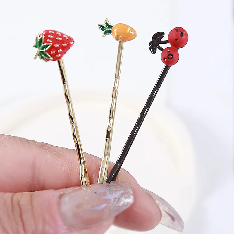 

3 PCS Fruit Hair Clips Set Carrot Strawberry Cherry Designs Cute Kawaii Bobby Pins for Girls Teens Side Bangs Hair Accessories