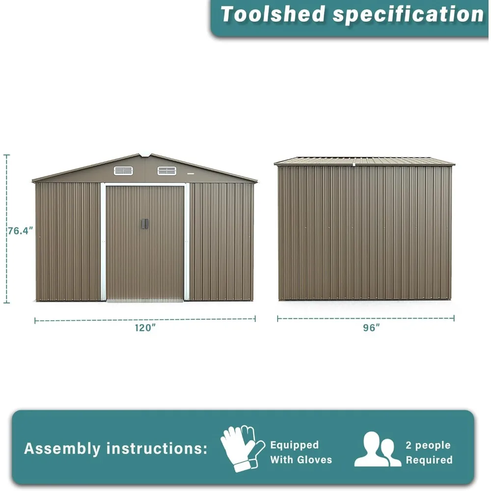 Storage Shed for Outdoor with Design of Lockable Slide Doors and Air Vent, Tiny House Utility and Tool Storage for Garden