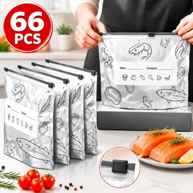 66pcs Heavy Duty Resealable Foil Bags Thickened Storage Pouch Assorted Sizes For Kitchen Freshness Packing Tool Kit Sets Pro Max