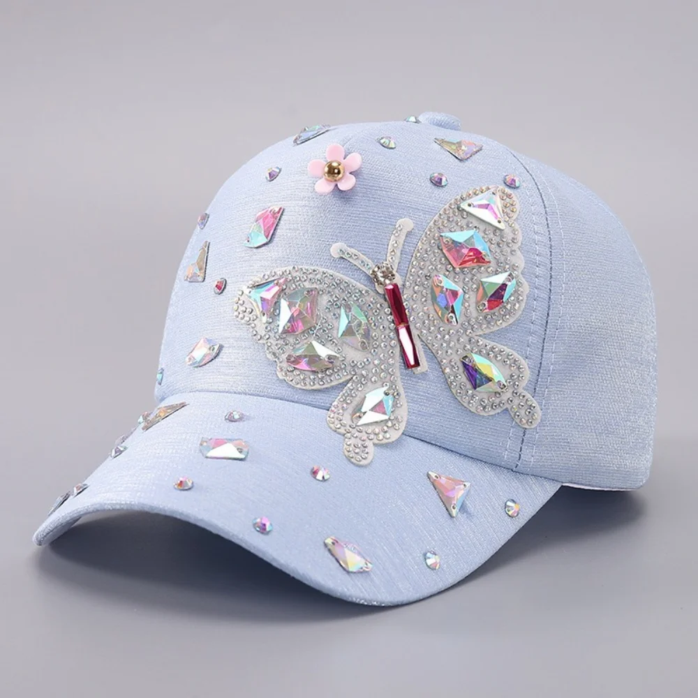 Irregular colored diamond butterfly rhinestone baseball cap - Luxury style daily outfit for casual wear, travel photo-taking