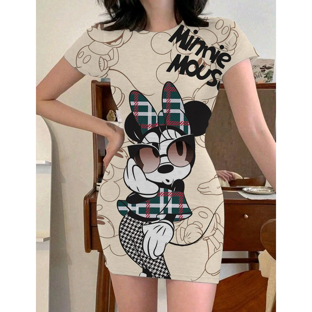 

Women's Dress Casual Disney Cartoon Fashion Print Mickey 5XL Elegant Dresses for Women Top Sexy Slim Fit Minnie Mouse Tight
