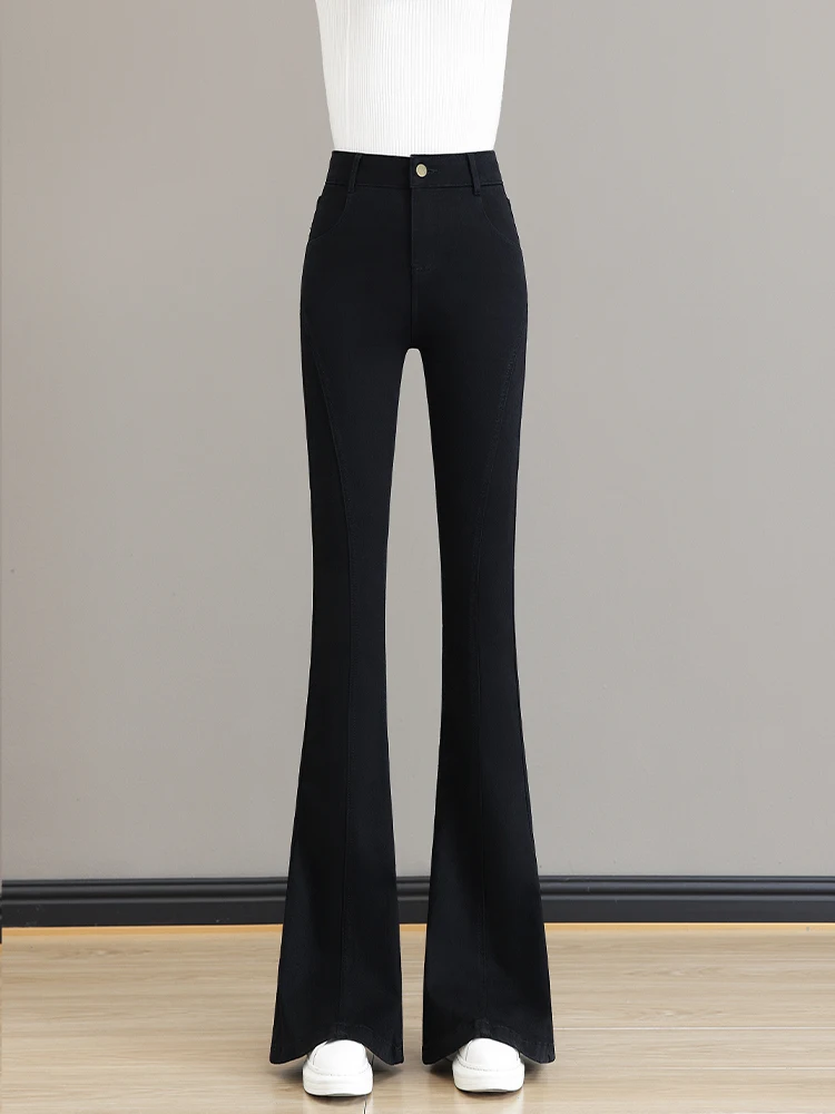 

Retro Flared Denim Jeans Women's High Waist Slimming Fleece Lined Bootcut Pants Casual Cotton Polyester Spandex Blend