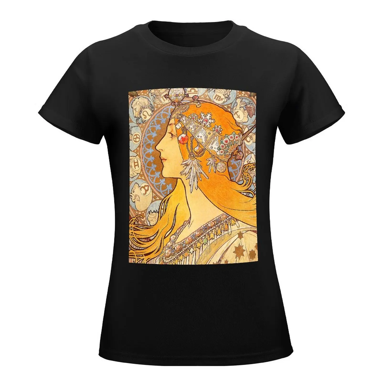 Zodiac (1896) by Alphonse Maria Mucha T-Shirt sports fans tees western t-shirt dress for Women