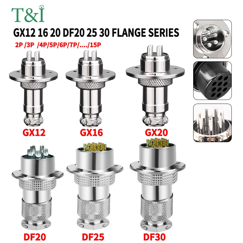 

GX12 GX16 GX20/25/30 M25 Aviation Plug Socket Circular Flange Mounting 3-Hole Fixing 2/3/4/5/6/7/8/9/10/12/14/15pin Connector