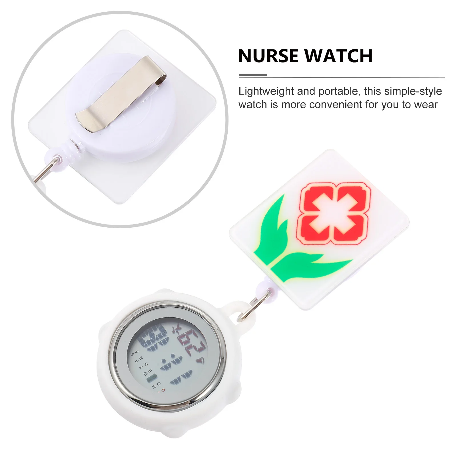 Clip on Digital Nurse Watch Retractable Watch Portable Metal Silicone Multifunction Stopwatch Alarm Date Week Display
