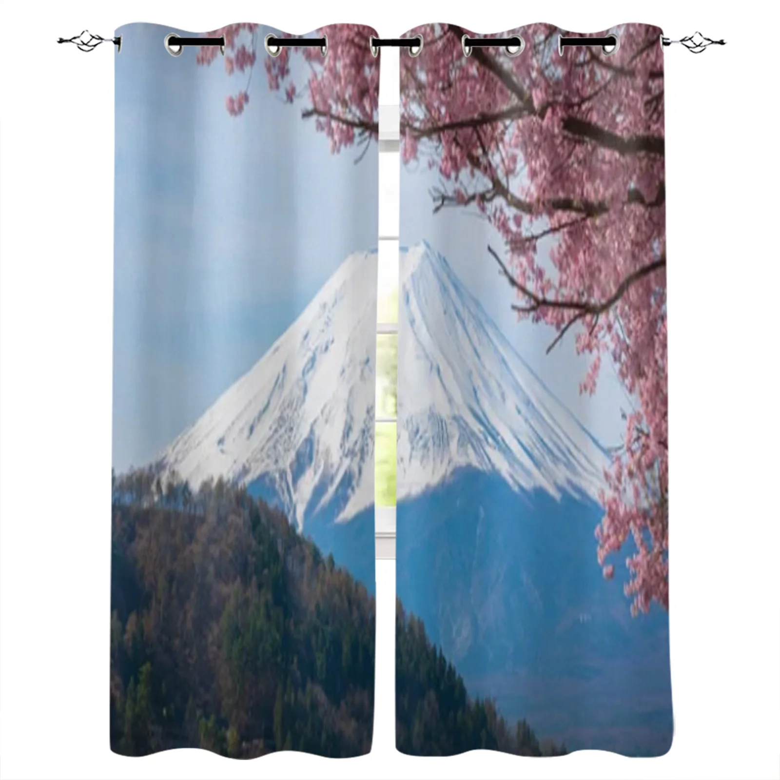 Mount Fuji Sakura Lake Japan Printing Curtain For Living Room Luxury Bedroom Hotel Curtain Home Decor Window Balcony Drapes