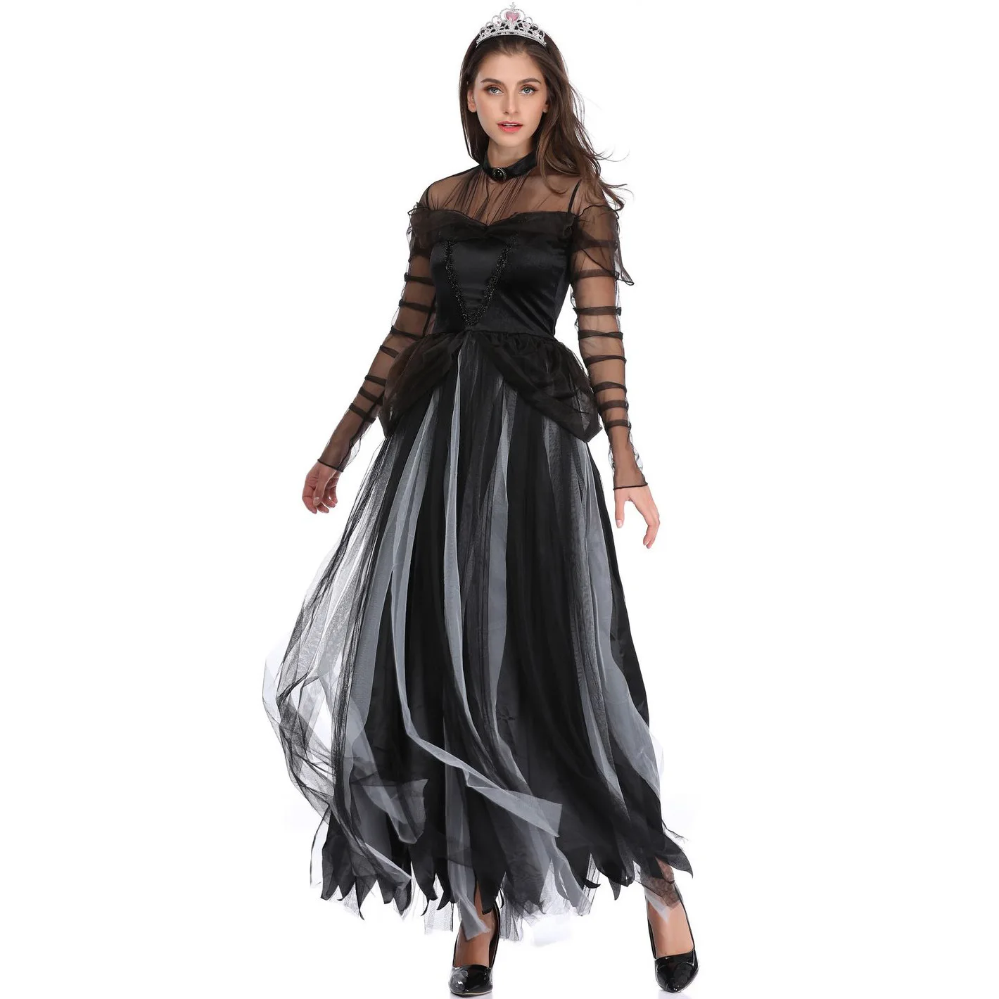 Costume de Cosplay de Vampire Zombie avec Crâne Effrayant pour Femme, Vêtements de ixd'Halloween et de Carnaval, Robe de Barrage pour Adulte