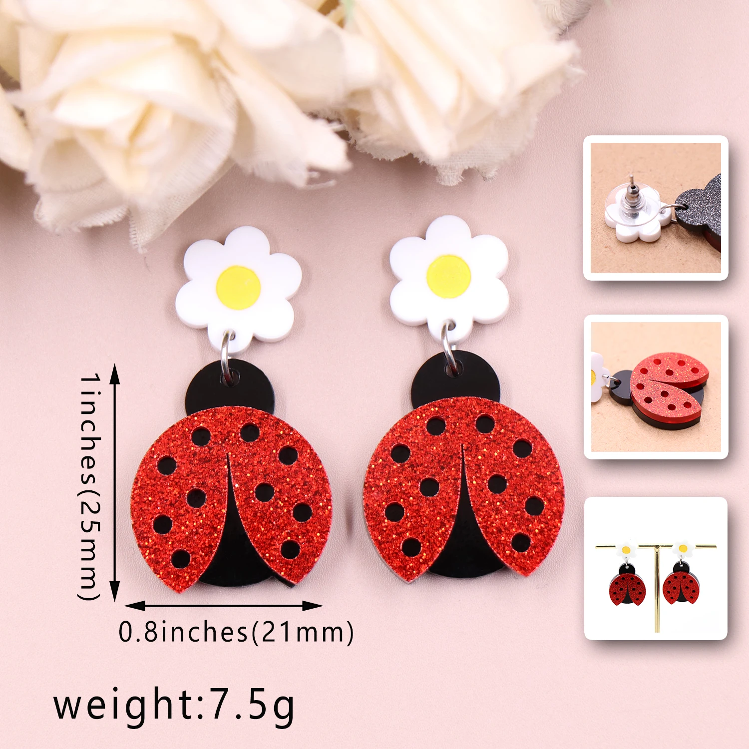 1pair Top fashion CN Drop Ladybug cute Acrylic earrings Jewelry for women