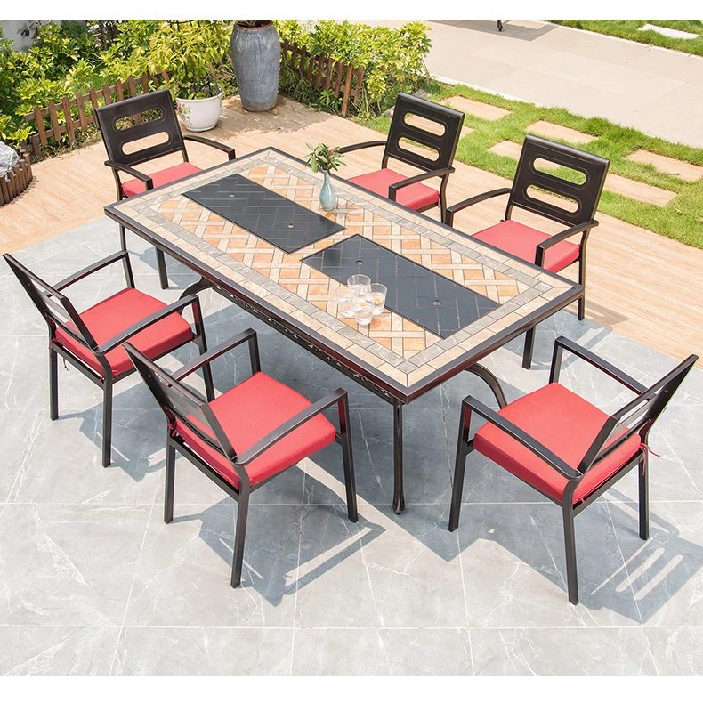 Cast Aluminum Barbecue Table Chair Dining Round Table Rotating Hotpot Bbq Grill Set
