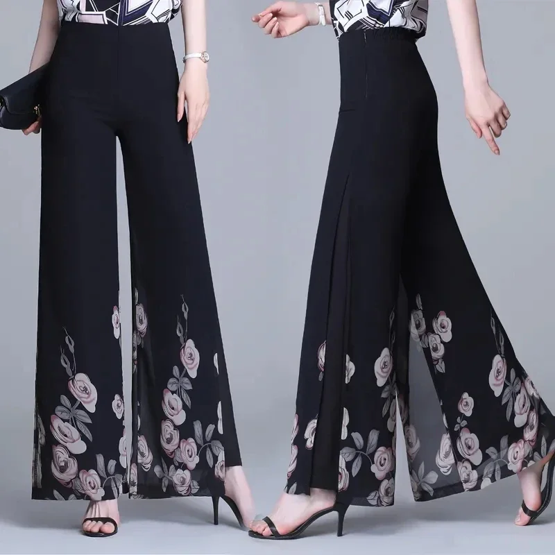 

Layer Printed Chiffon Wide Leg Pants For Women's Summer New High Waisted Loose Dance Swing Pants Drooping Skirt Pants LA Z917