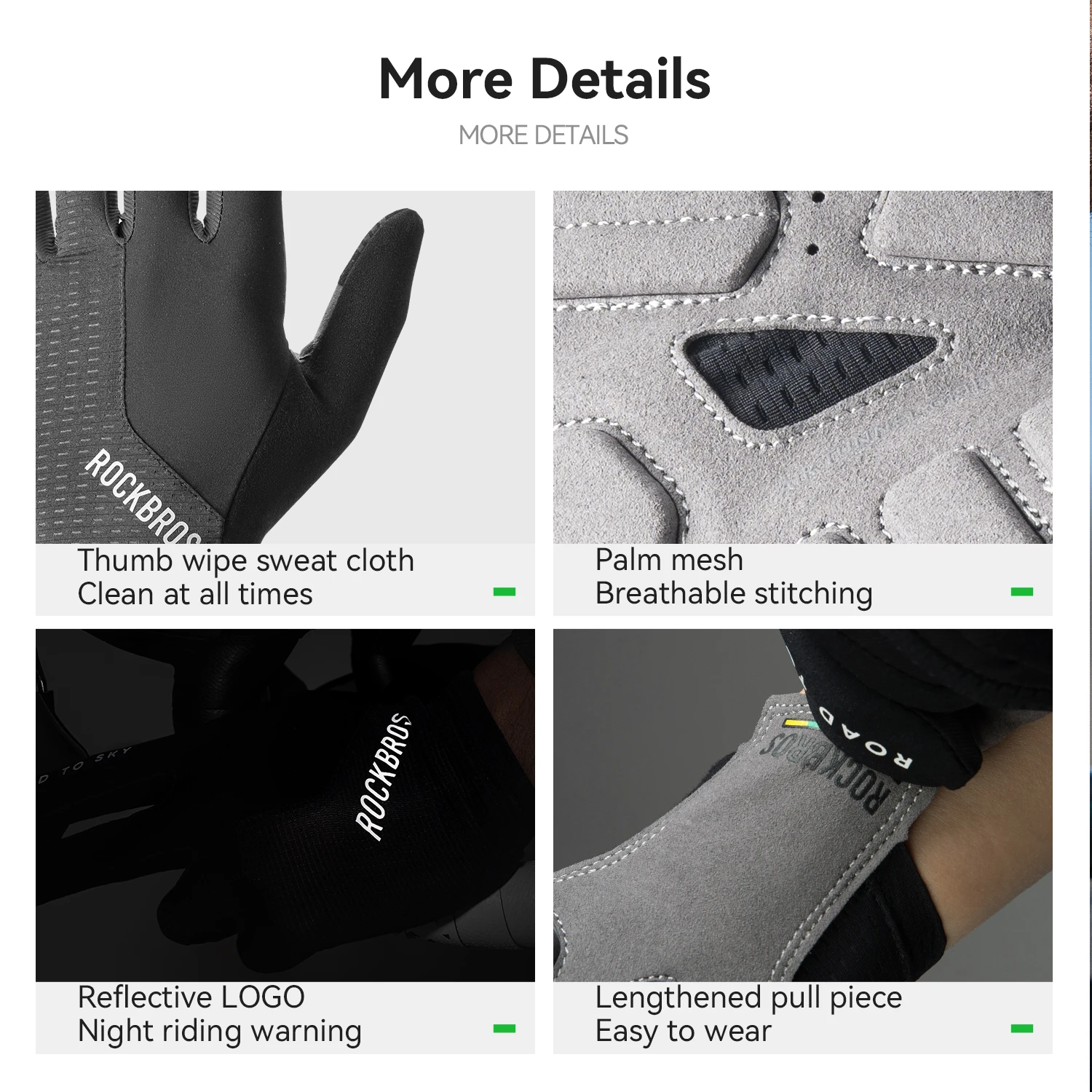 ROCKBROS ROAD TO SKY Cycling Gloves Full Finger Summer Breathable Bicycle Gloves Touch Screen Padded Sun protection Bike Gloves