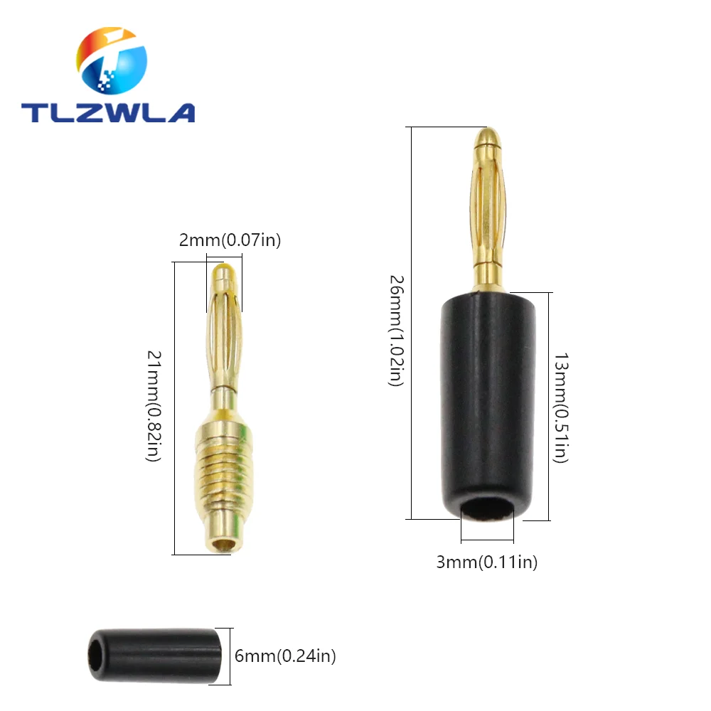 5PCS 2MM Audio Banana Plug Mini Speaker Pure Copper Gold Plated Plug Connector Welded Assembly Experimental Test Cord Head