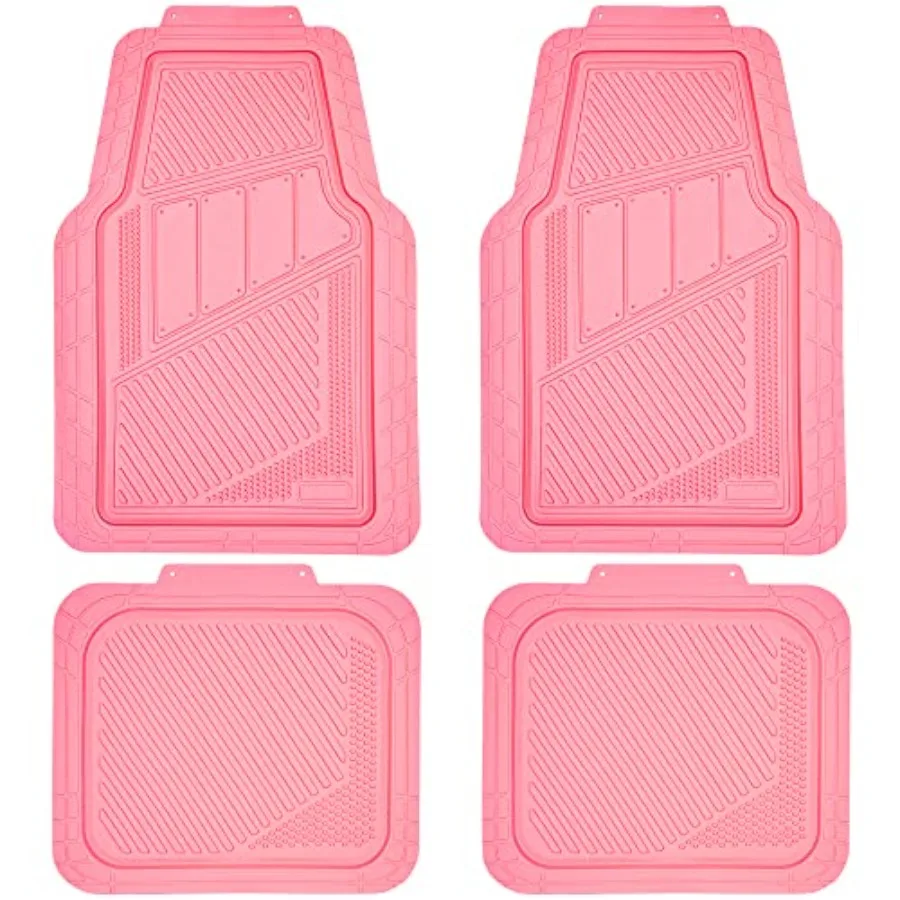 Heavy Duty Rubber Floor Mats 4-Piece, Pink Car Mats Full Sets Anti-Slip, Waterproof Universal Trim-to-Fit for Car SUV Truck, Du