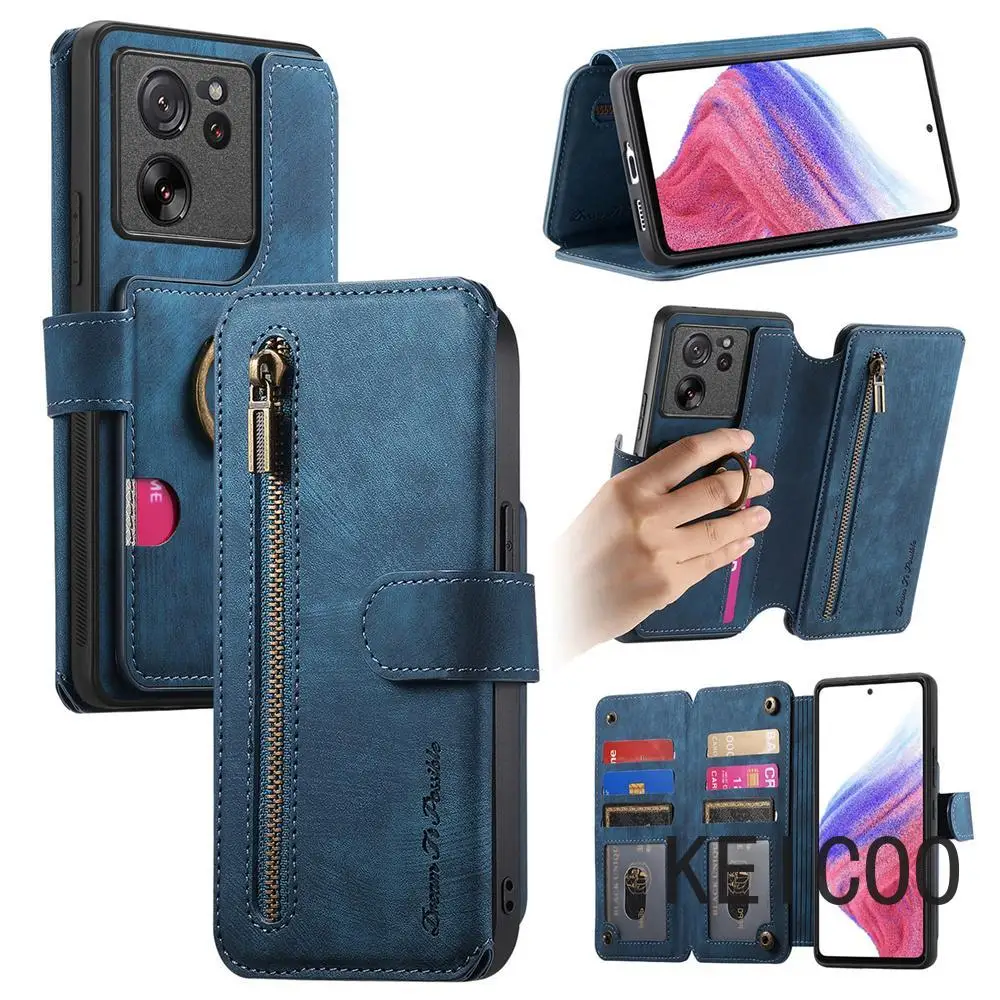 

Zipper Wallet Retro Phone Shell for Xiaomi 12 13 10T 11X 11T 12T 13T Pro Lite 5G Ring Buckle Flip Cover Multi-Card Slot Housing