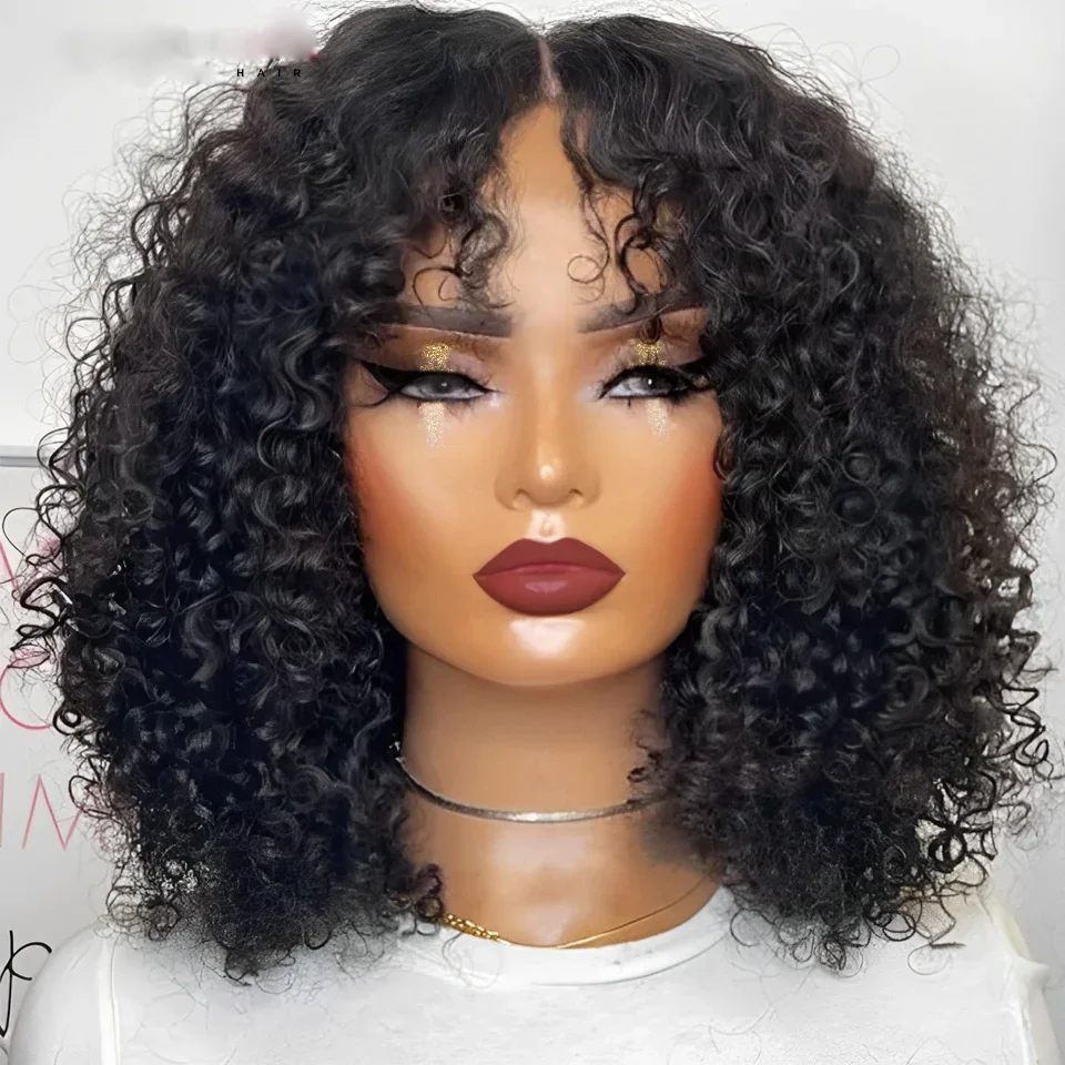 

180Density Black Kinky Curly Preplucked Glueless Lase Front Hair Wig For Black Women Baby Hair Heat Resistant Synthetic DailyWig