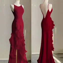 Romantic Prom Dress Elegant Split Spaghetti Straps Evening Gown Backless Floor Length Party Dress New Arrival Vestidos De Fiesta