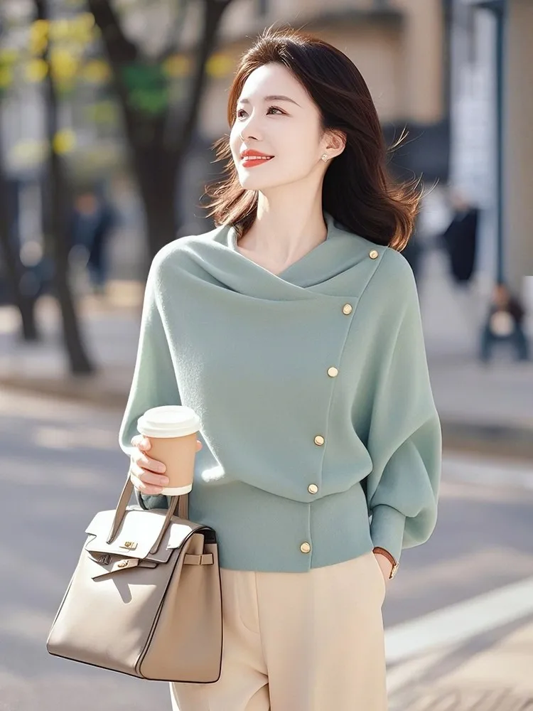 سترات نسائية برقبة دائرية وأكمام طويلة بلوفرات مقسمة سترة غير رسمية أنيقة للسيدات سترة متينة دافئة لخريف وشتاء 2025 #6