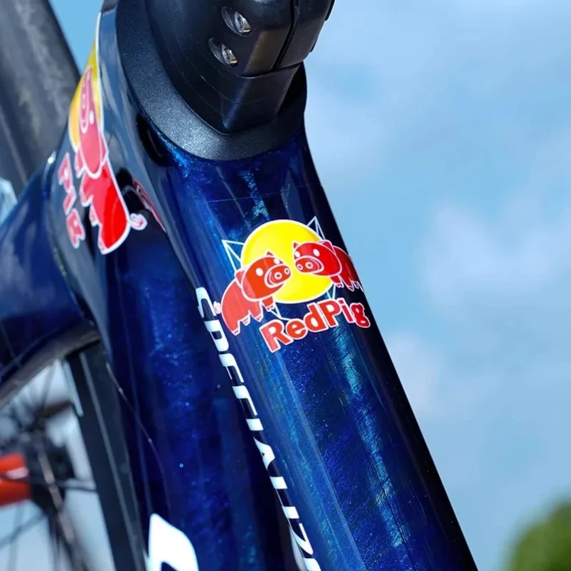 

Bicycle Tube Stickers Red Pig Decal For Bikes Handlebar Helmet Top Tube Decals Cycling Waterproof Sticker