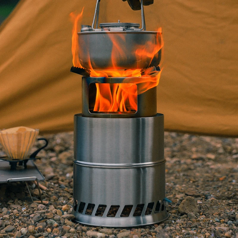 

Large Size Outdoor Portable Round Wood Stove Charcoal Stove Solid Alcohol Stove Thick Stainless Steel Camping Cookware for Hikin